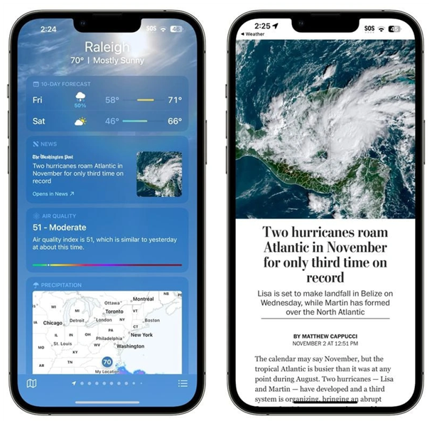 泰州苹果14维修分享iPhone 14手机如何看天气时顺带看新闻 
